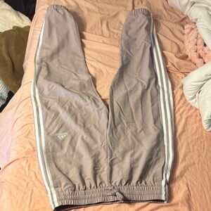 adidas Light Taupe Joggers with White Side Stripes